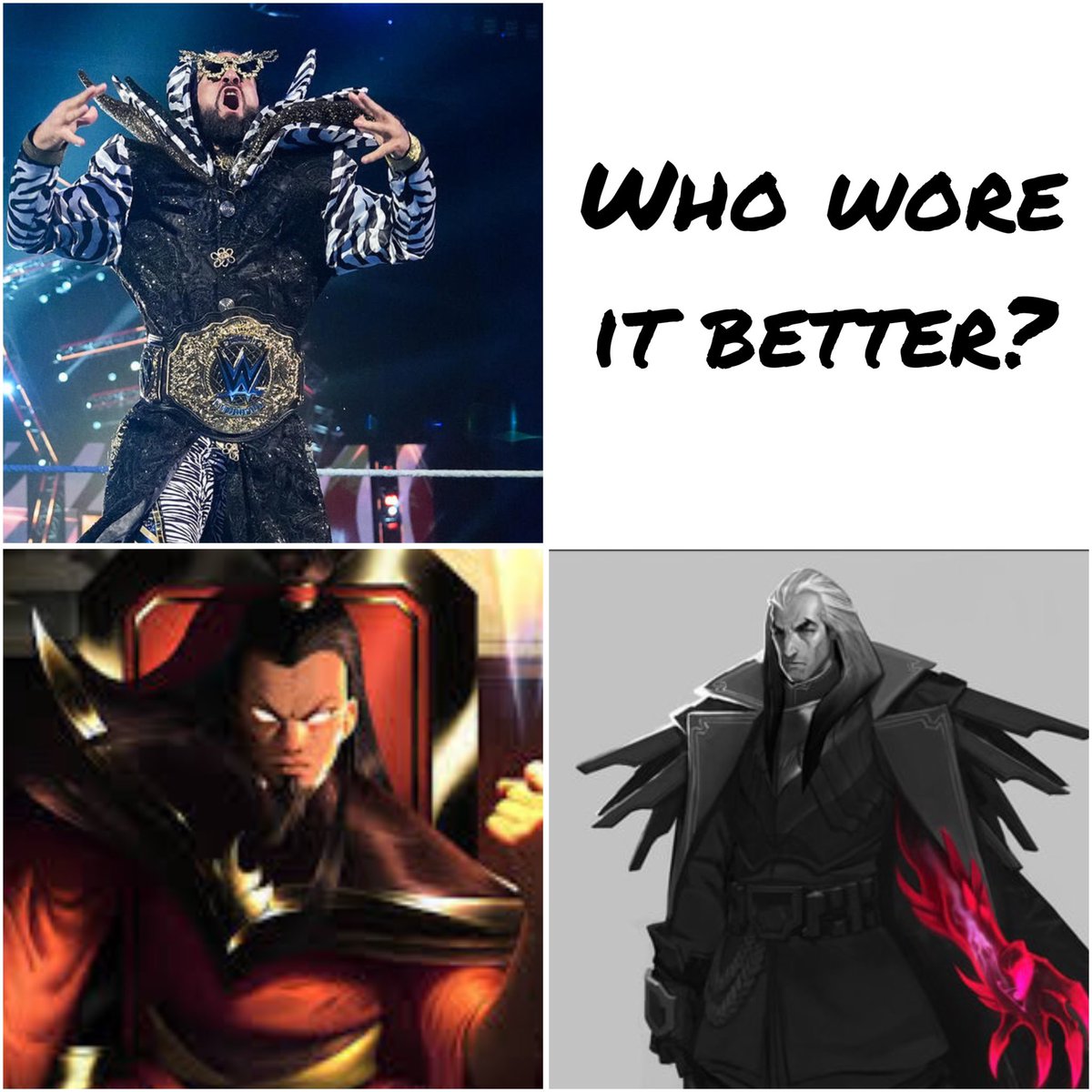 Okay guys… who wore it better? 

#WWERaw #WWECrownJewel #LeagueOfLegends #AvatarTheLastAirbender