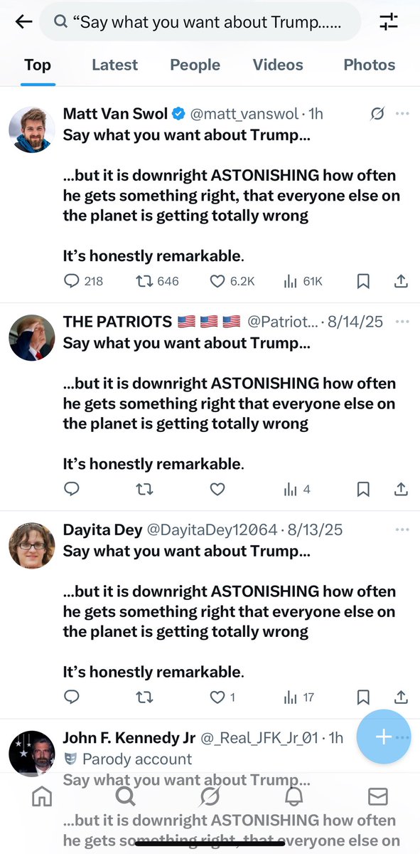 @matt_vanswol Say what you want about @matt_vanswol 

But it’s pretty clear he’s a lazy propagandist 

Where have I heard this one before…

Say what you want about Trump…

It’s honestly remarkable 🤣 copy and paste…