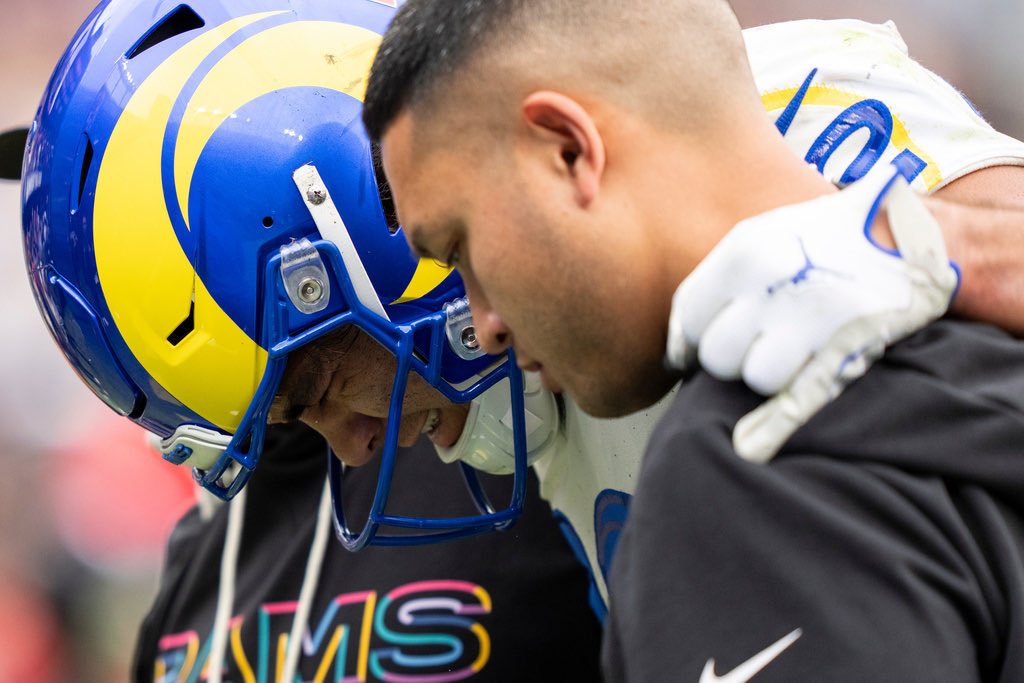 RapSheet's tweet image. #Rams WR Puka Nacua, the NFLโs leader in catches, suffered an ankle sprain that will likely cause him to miss time, per me and @MikeGarafolo.
It would make sense for Nacua to be out next week against the #Jaguars, then LAR has a bye to regroup and assess.