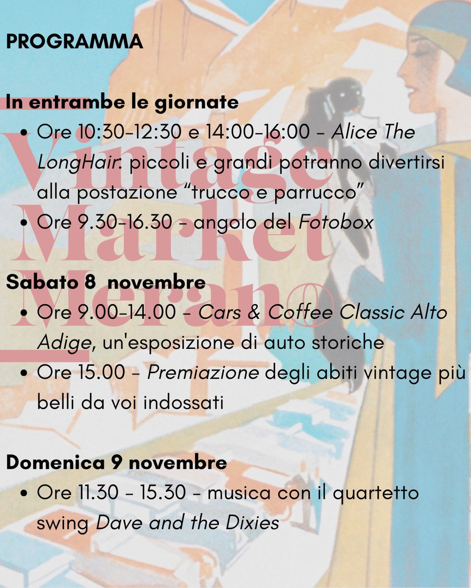 Touriseum's tweet image. Vintage Market Meran-o
🗓️ 8.–9. November/novembre
🕦 von/dalle 09:00 bis/alle 16:30 Uhr
📍 Schloss Trauttmansdorff, Touriseum
🎟️ Spätherbst-Ticket/biglietto di tardo autunno: €10 (kostenlos für unter 18-Jährige/gratis sotto i 18 anni) 
#touriseum #vintage #vintagemarket2025