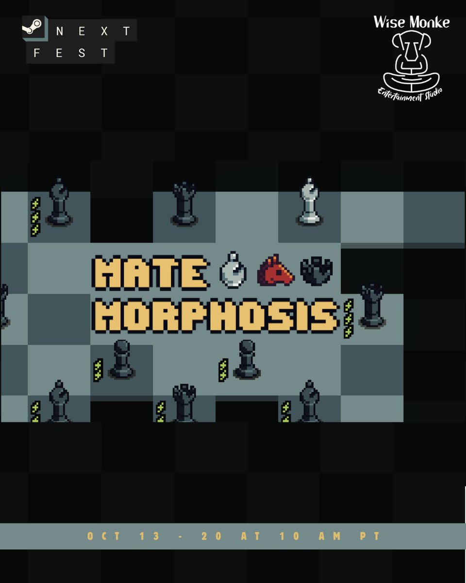 🎉 Mate-Morphosis joins Steam Next Fest Today! ♟️

Capture, transform, adapt — and aim for that final checkmate. 

 We’d love for you to play the demo and share your thoughts 🙌

 And if you enjoy it, don’t forget to add it to your wishlist 💛
🕹️ See you at Next Fest!