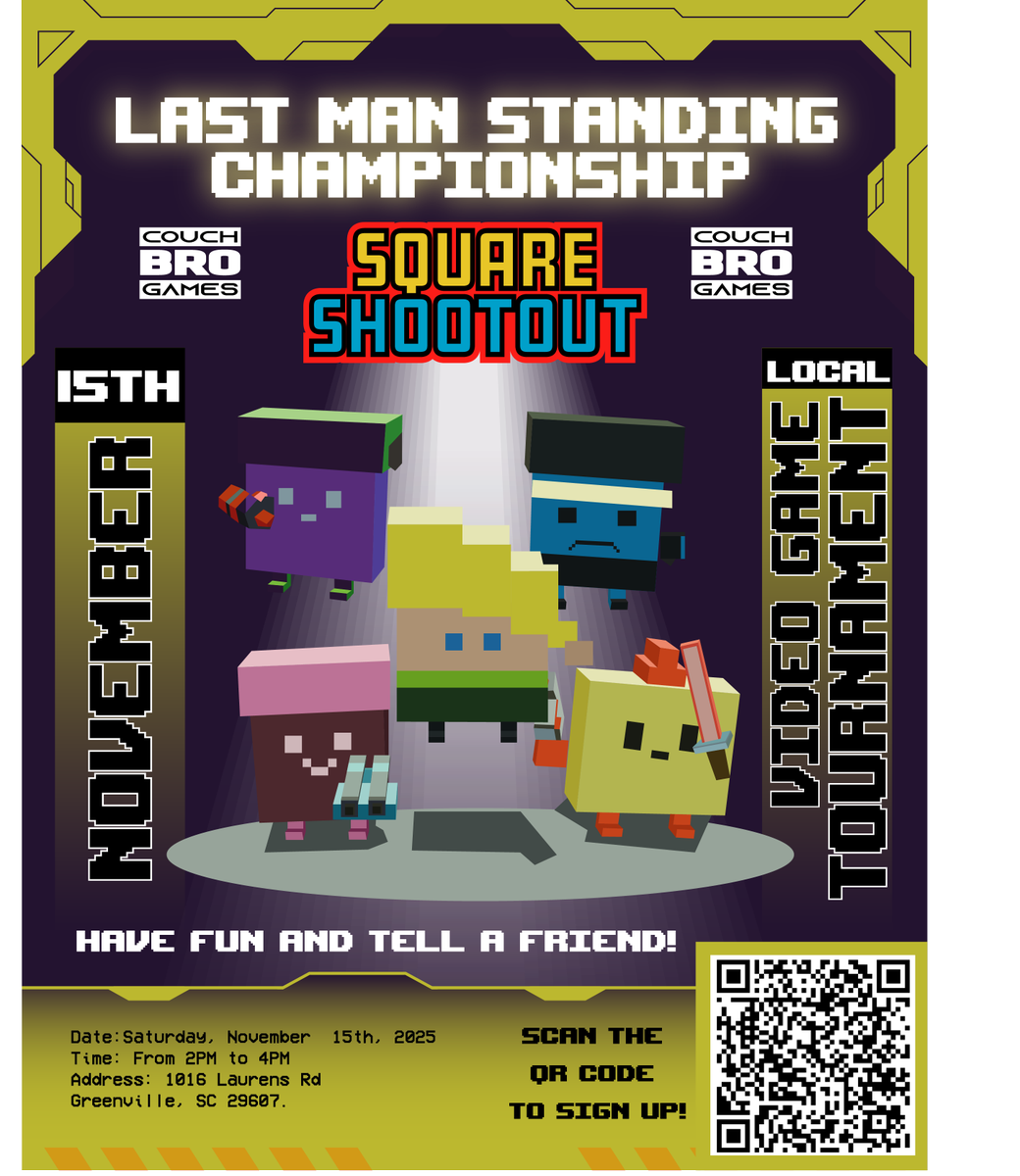 CouchBroGames: #videogames #local #tournament  #GreenvilleSC Sign up for FREE! Fill up form forms.gle/gAnK5r1W1Y1iaj…