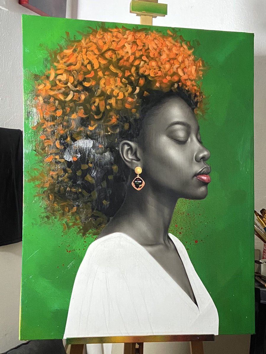 _xeronn's tweet image. I infused an Afro hairstyle to this masterpiece, a symbol of grace and elegance. 
It’s my largest piece tho