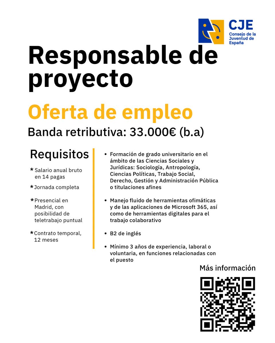 🔴 NUEVA OFERTA DE EMPLEO: Reponsable de proyecto “Juventud y Democracia”

🔗 cje.org/rpdem/
