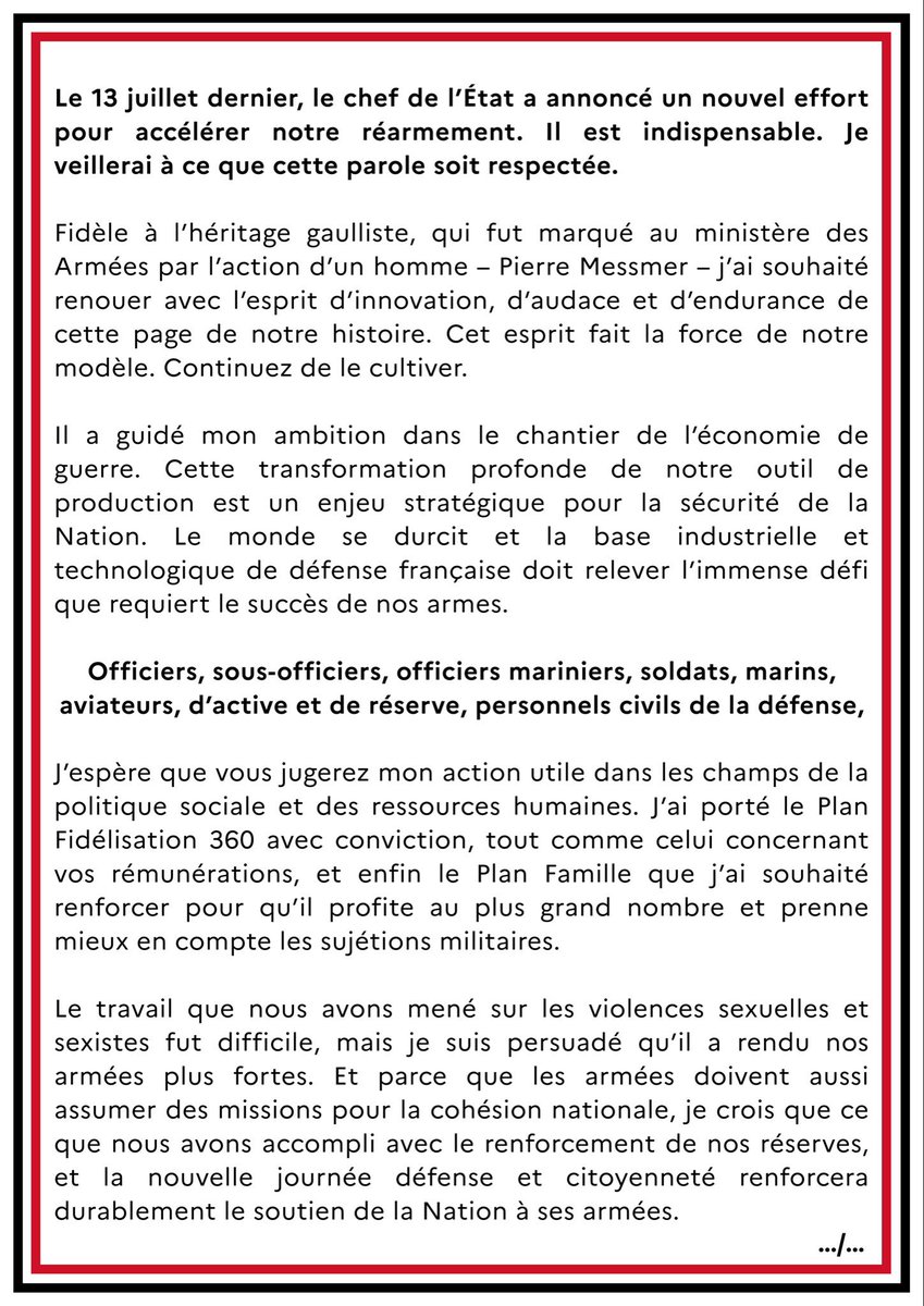 Armees_Gouv's tweet image. Message du Premier ministre @SebLecornu aux Armées.