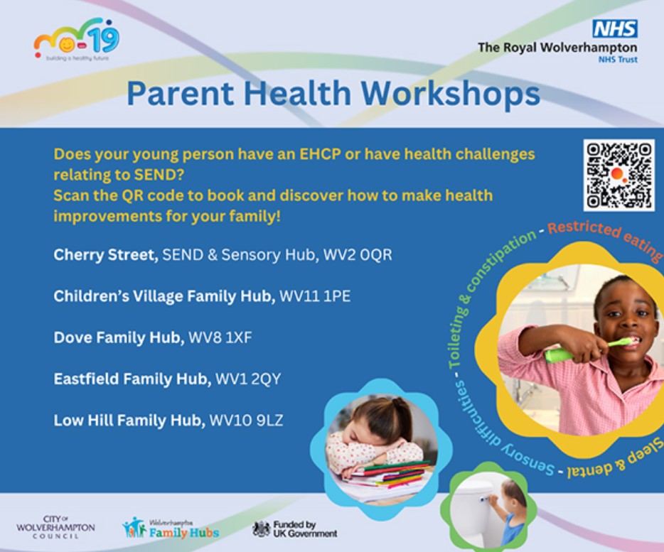 SEND in Mainstream School Nurses are running from the 21- 24 October at Family Hubs across the city and cover health topics of sleep and dental, sensory difficulties, toileting and constipation, and restricted eating.  

Book your place at: eequ.org/wolverhamptons…
