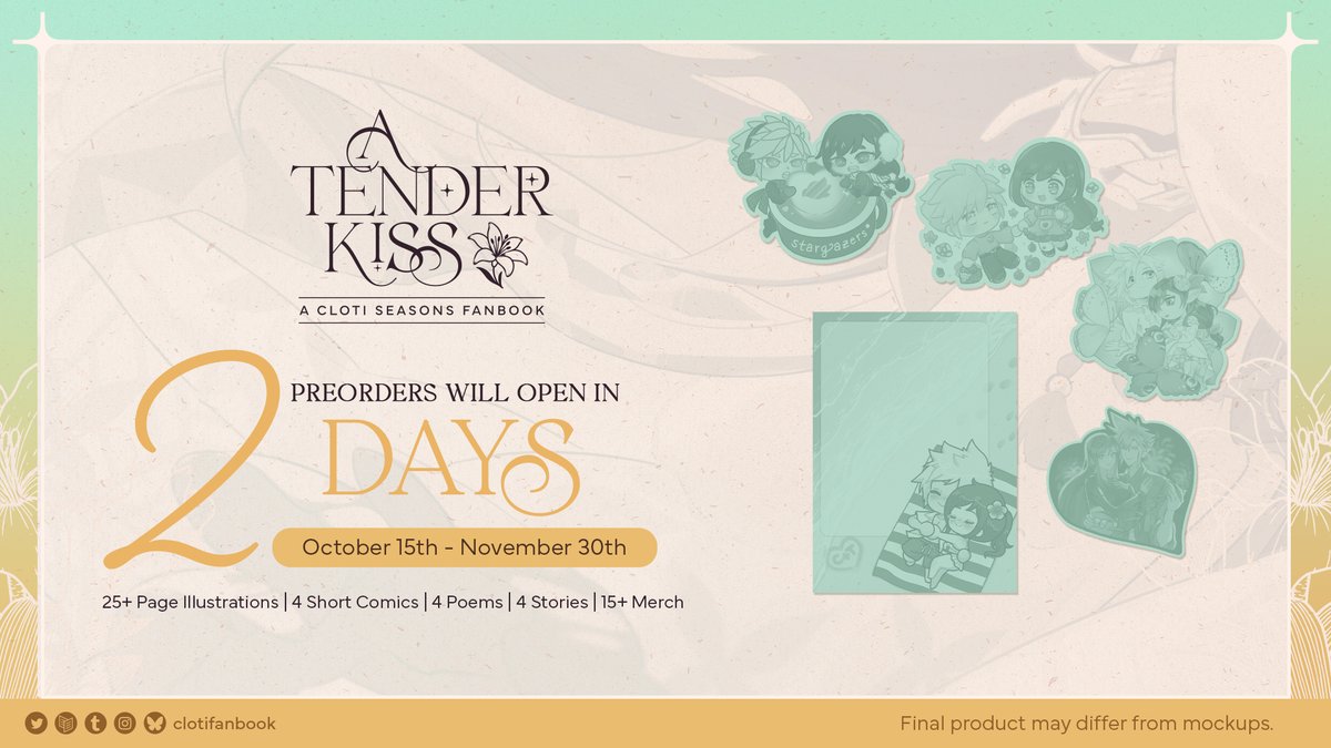 clotifanbook's tweet image. 💛 2 DAYS UNTIL PREORDERS 💚

Set your alarms, preorders will launch in just 2 days! 🥰 Here's a quick preview of our stretch goals, additional goodies waiting to be unlocked 🌟 Help us unlock them for a better look when preorders open on Wednesday. 👀 Stay tuned! #CloTi