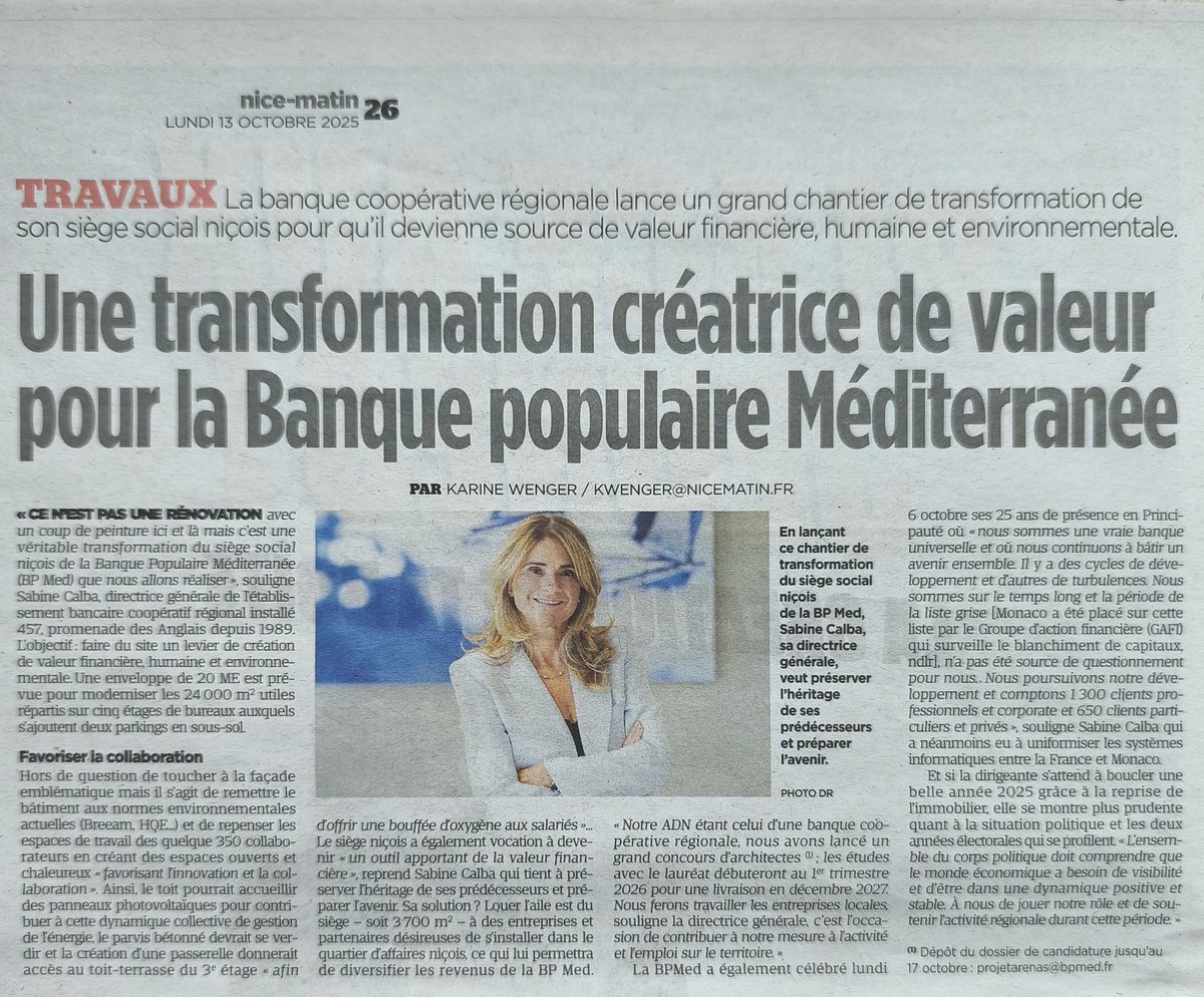 EricMuret's tweet image. Lorsque j'y exerce mes vacations de service de sécurité privée, un établissement bancaire régional qui se transforme - nicematin.com/economie/une-t… :