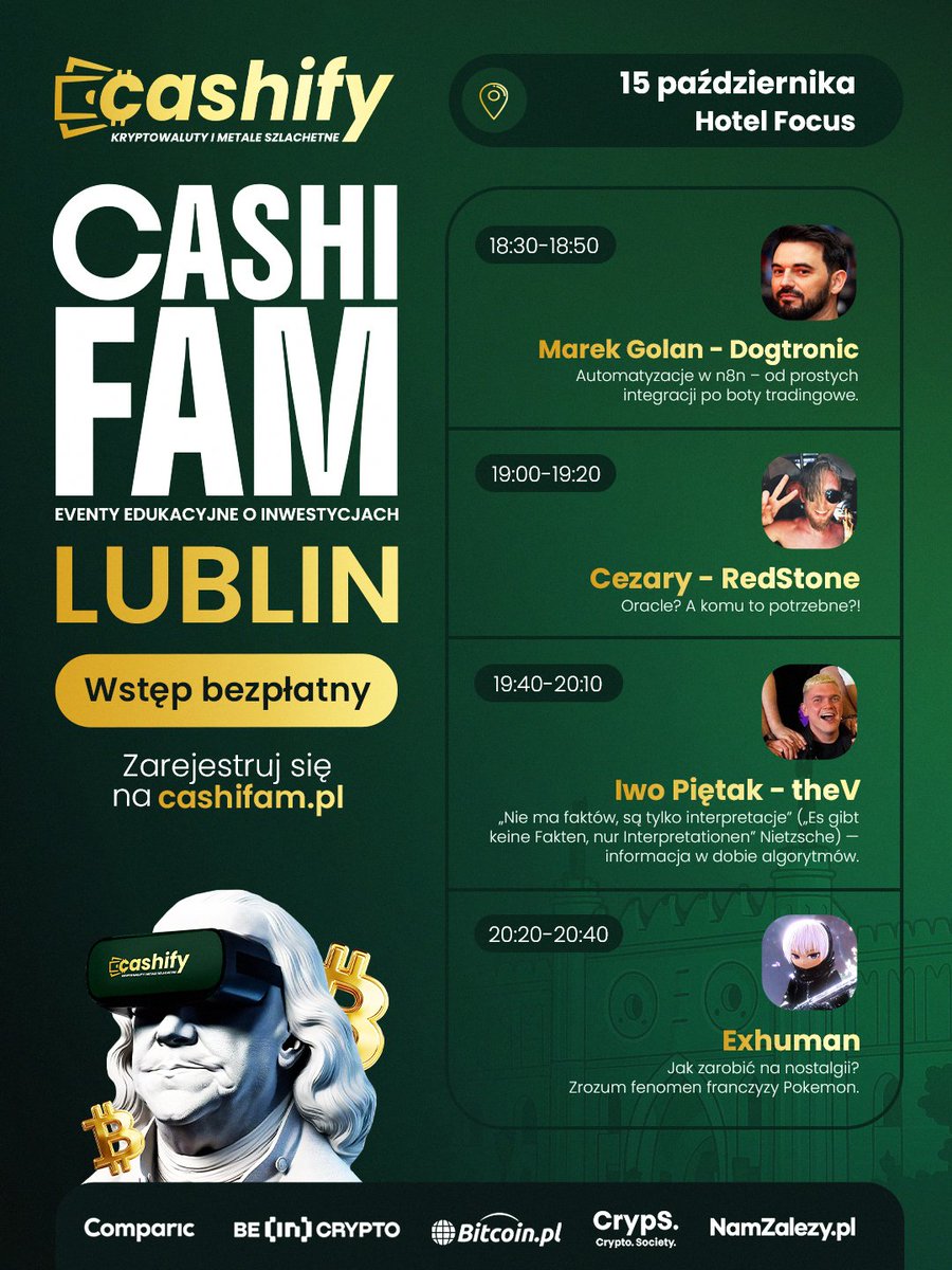 Czas na Lublin! 🤝

Już w środę wpadamy na Lubelszczyznę, gdzie wystąpi przed Tobą taka ekipa. Kontrast tematów będzie spory, bo przejdziemy od technicznej automatyzacji i wyroczni, do rozkmin na temat interpretacji oraz nostalgii 💬

📍 Hotel Focus, Lublin
📅 15 października,