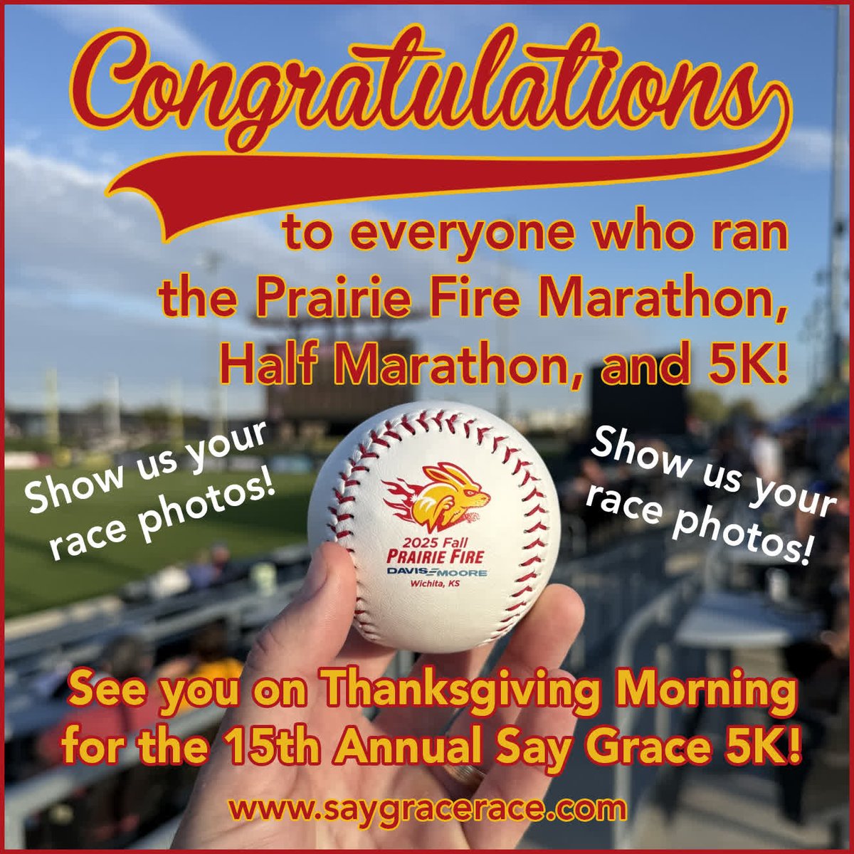 🏃‍♀️🔥 Huge congrats to everyone who crossed the finish line at the Prairie Fire Marathon, Half Marathon &amp; 5K! You did it! 🙌
Show us your favorite race photos 📸👇
See you Thanksgiving morning for the 15th Annual Say Grace 5K! 🍂
👉 saygracerace.com
