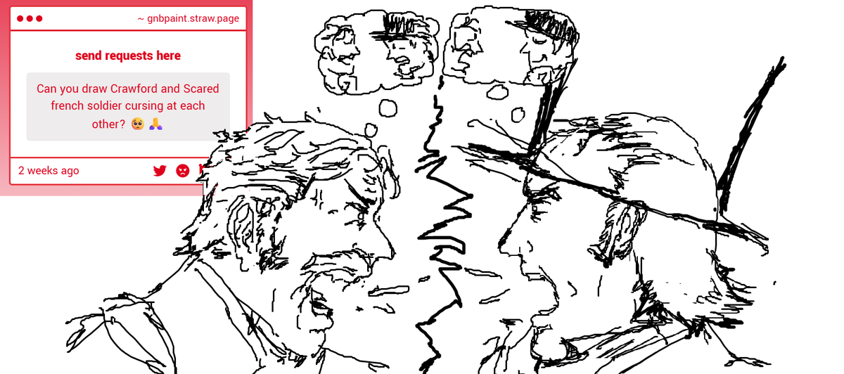 Request 48 - "Can you draw Crawford and Scared french soldier cursing at each other? 🥺🙏"
