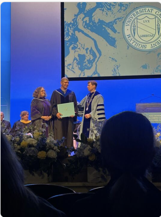 TheSchislerLab's tweet photo. Congratulations to Michael F. Almeida, recipient of the Rebecca Clark Staff Award for Moral Courage at UNC’s University Day! Oct 12th!!
This honor recognizes his courage, integrity, and commitment to doing what’s right — qualities that make a lasting impact on our community. Well deserved, Michael!  🥳#UNC #CarolinaExcellence