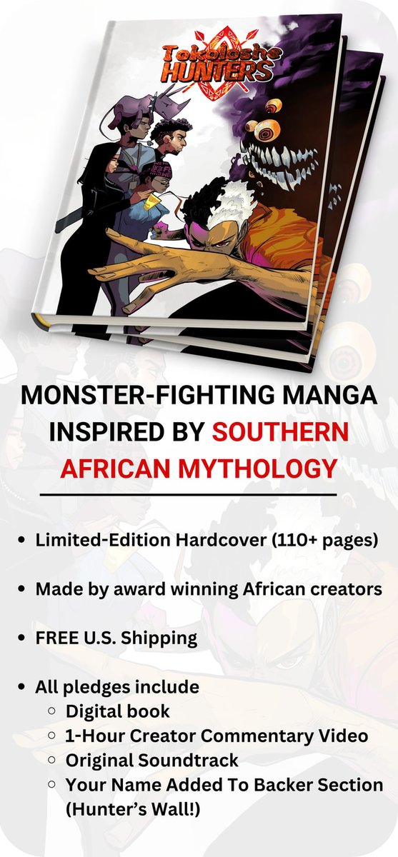 We've unlocked the first stretch goal in near-record time! The support for this southern Africa inspired mythology manga has been out of this world 🇿🇼⭐✨🙏🏾

#TokolosheHunters 

Don't miss out on backing the campaign today:
kickstarter.com/projects/etanc…