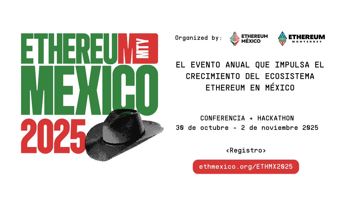 ethereum_mexico's tweet image. ¡Nos vemos pronto, Ethereans! #ETHMexico2025🇲🇽

🤠 Monterrey te espera para convertirse en el nuevo Hub de Innovación Web3 en LATAM.