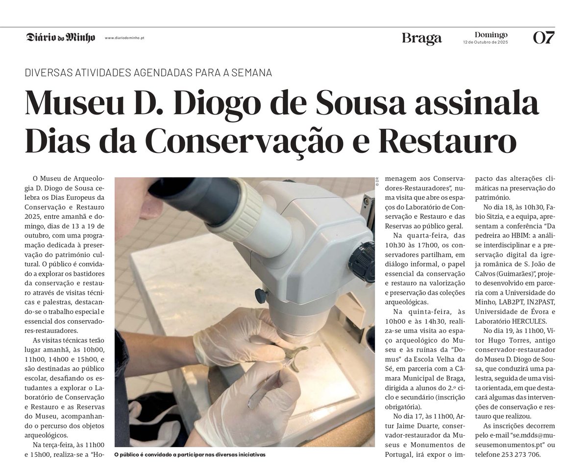 MuseuDDiogo's tweet photo. [O Museu é notícia]

📰🏛️ O Museu de Arqueologia D. Diogo de Sousa tem estado em destaque na comunicação social, no âmbito das atividades e eventos relacionados com o Dia Europeu do Património Termal e com os Dias Europeus de Conservação e Restauro.

#MADDS #MMP https://t.co/zhnOoKIHS6
