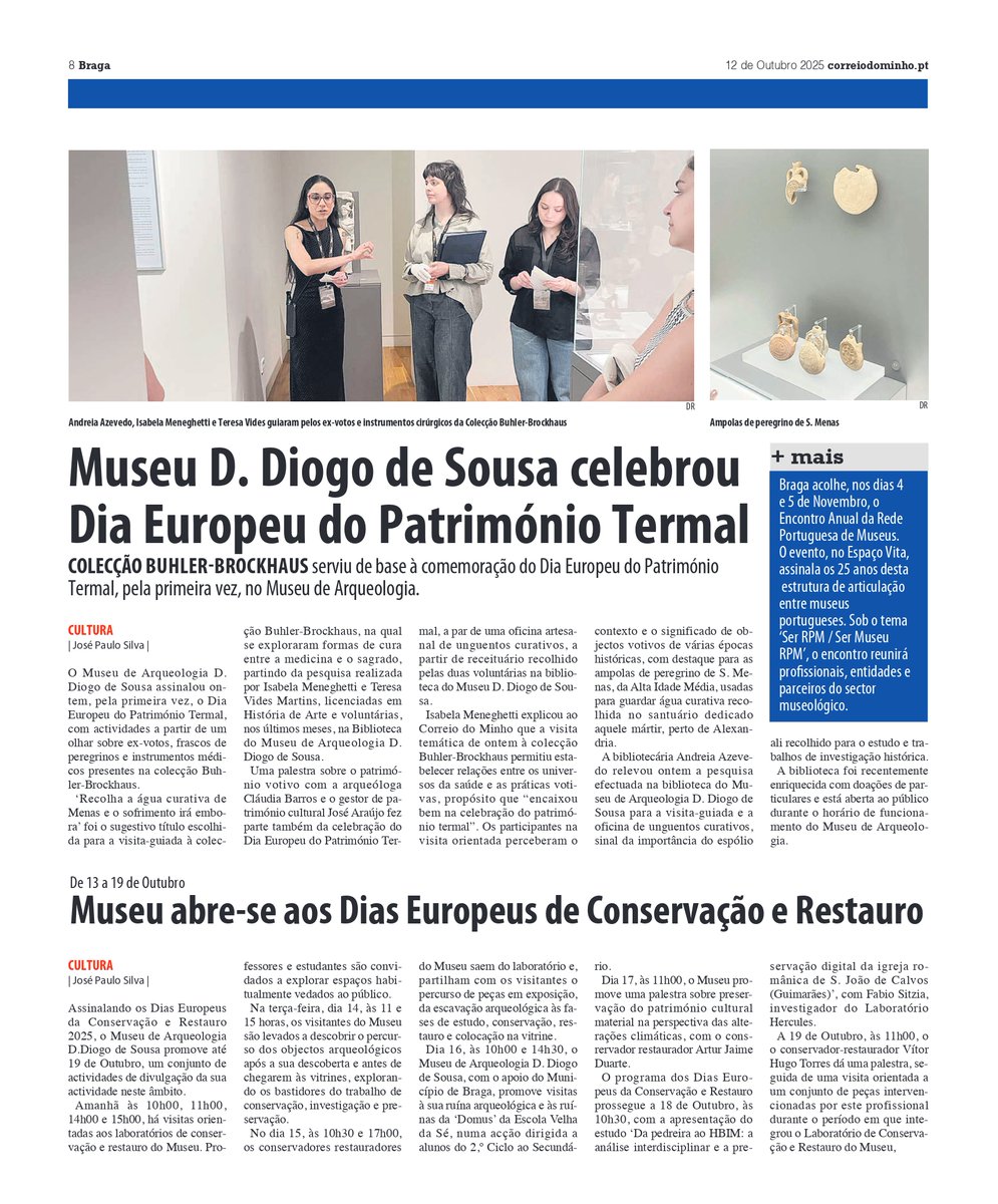 MuseuDDiogo's tweet photo. [O Museu é notícia]

📰🏛️ O Museu de Arqueologia D. Diogo de Sousa tem estado em destaque na comunicação social, no âmbito das atividades e eventos relacionados com o Dia Europeu do Património Termal e com os Dias Europeus de Conservação e Restauro.

#MADDS #MMP https://t.co/zhnOoKIHS6