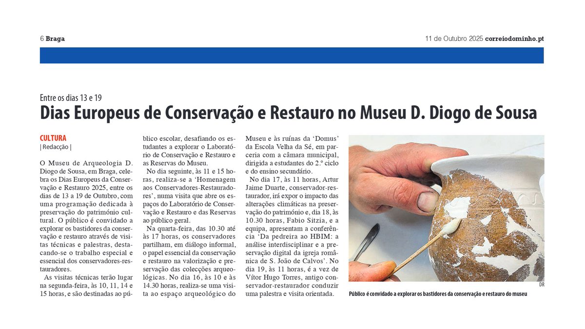 MuseuDDiogo's tweet photo. [O Museu é notícia]

📰🏛️ O Museu de Arqueologia D. Diogo de Sousa tem estado em destaque na comunicação social, no âmbito das atividades e eventos relacionados com o Dia Europeu do Património Termal e com os Dias Europeus de Conservação e Restauro.

#MADDS #MMP https://t.co/zhnOoKIHS6