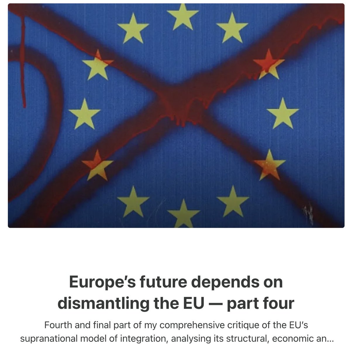 Fourth and final part of my comprehensive critique of the EU’s supranational model of integration, analysing its structural, economic and geopolitical shortcomings: thomasfazi.com/p/europes-futu…. 

This study has highlighted the way in which the EU and the single currency, far from
