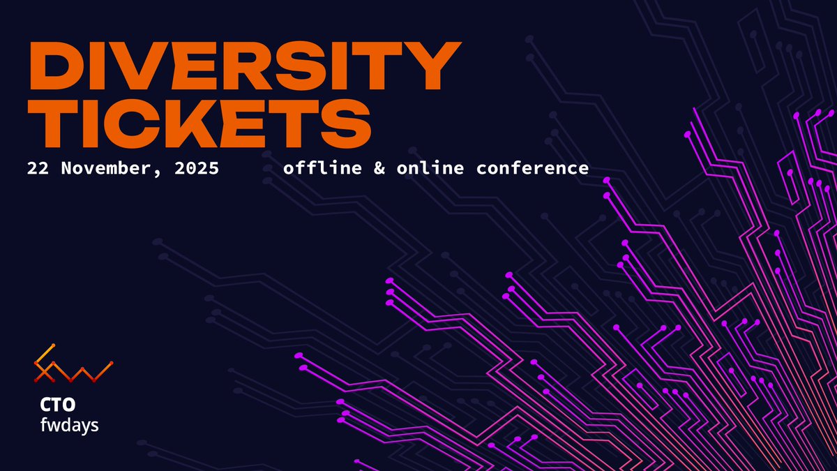 fwdays's tweet image. We want Fwdays conferences to be accessible for everyone 🤗
Diversity tickets give a chance to attend CTO fwdays’25 for FREE 🙌
10 participants will be selected: 5 Online Tickets &amp;amp; 5 Full Tickets.
📝Apply by Oct 31: bit.ly/3W4OdD7
📩Winners will be notified by email