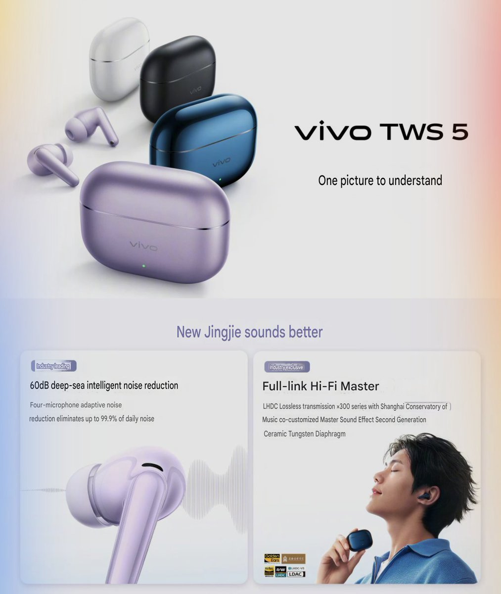 ayansonunigam's tweet photo. Vivo TWS 5 launched in China 🎁
💰 399¥
💰 499¥ (Hi-Fi version)
#vivo #vivoTWS5 #OriginOS6 https://t.co/9YUbElvxO7