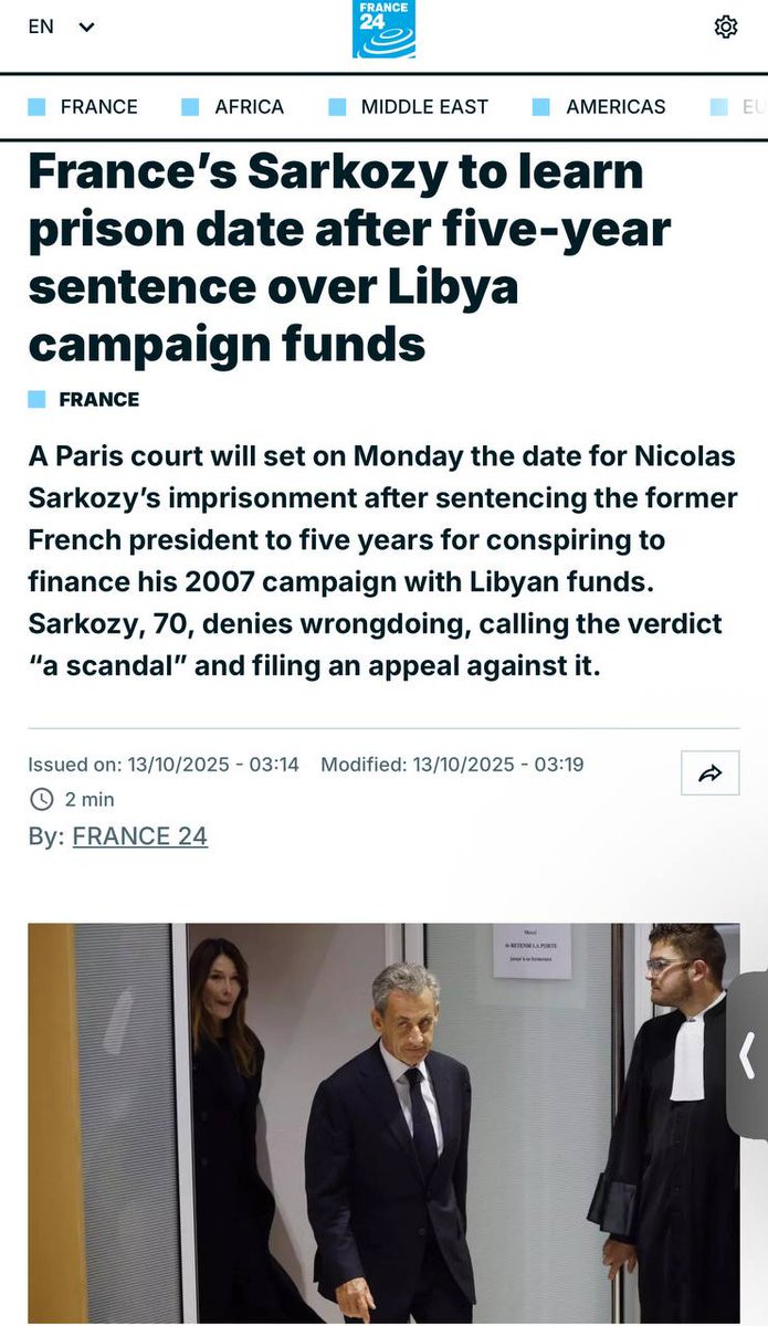 MahalaxmiRaman's tweet image. 🇫🇷 The Ghosts of #Benghazi Now Haunt the #Élysée.
#NicolasSarkozy, #NATO’s once-slick “hyper-president,” poster boy of #French, ” is about to become first former #EU leader to serve real prison time. His crime? Conspiring with #MuammarGaddafi to illegally fund his 2007 campaign.
