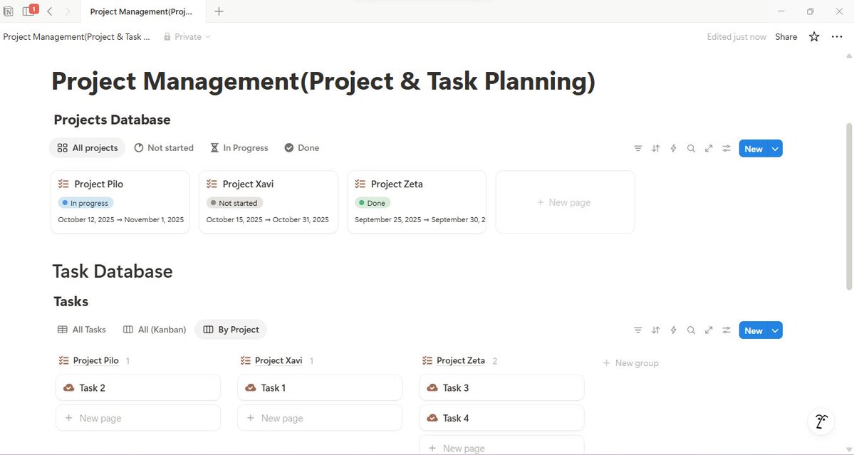 zeetheva's tweet image. One common problem business owners face is scattered tasks and projects.

I just built a project management system that solves this problem.

It has everything in place, clear progress tracking.
Now you have no more missed deadlines. #buildinginpublic #VirtualAssistant #Notion