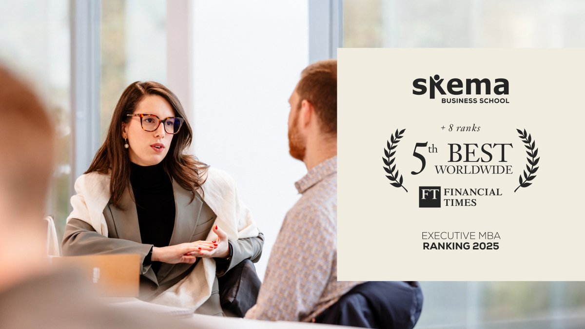 [RANKING 🏆️] SKEMA's Global Executive MBA has been ranked 5th worldwide in the <a href="/FT/">Financial Times</a> Executive MBA 2025 ranking, climbing eight places. It also ranked 1st in overall satisfaction &amp; 3rd in the career progress criteria. ➡️ Learn more: fcld.ly/a42rqdk #WeAreSKEMA