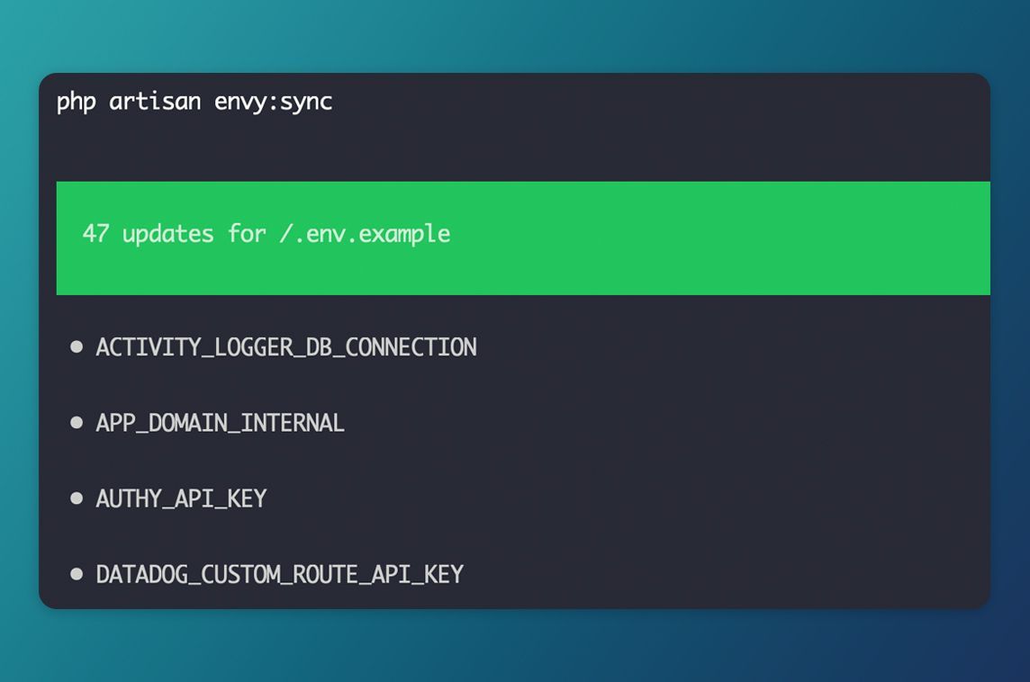 MadeWithLaravel's tweet image. Envy lets you sync your environment files with your project config 🔄 - madewithlaravel.com/envy