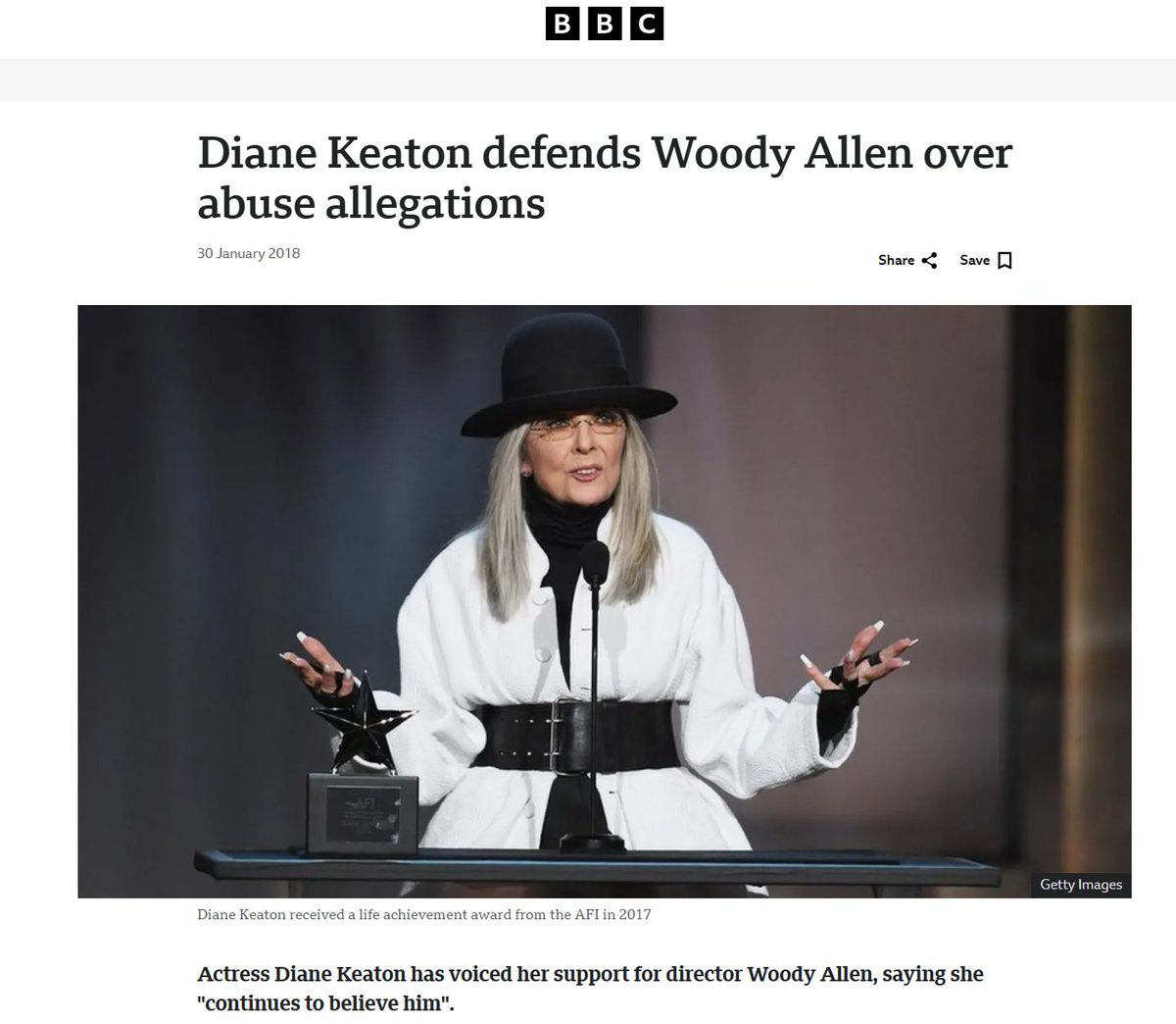 Diane Keaton'a dair fikrim budur. Dik duramayan, patriyarkayla işbirliğine koşan biri. Çocuk istismarcılarını, kadın düşmanlarını savunanların cehenneminde yeri hazır diye tahmin ediyorum.