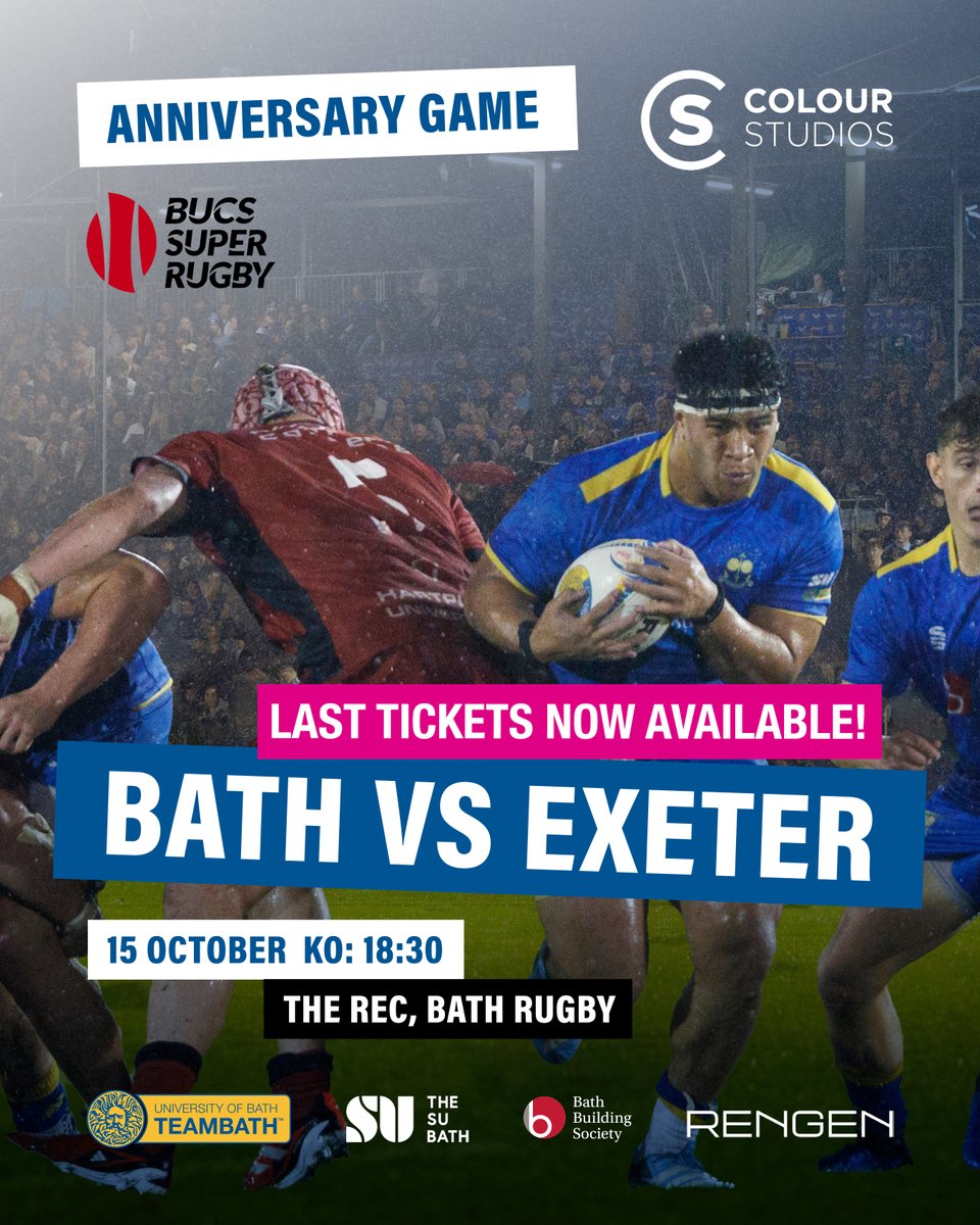 TeamBath's tweet photo. Last tickets remaining for our special anniversary clash against Exeter! 🔵🟡

Grab your tickets now before they’re gone https://t.co/ZYPJk9oAYp

#BathRugby #BathVsExeter #AnniversaryGame #LastTickets #MatchDay https://t.co/FqaukKDSTf