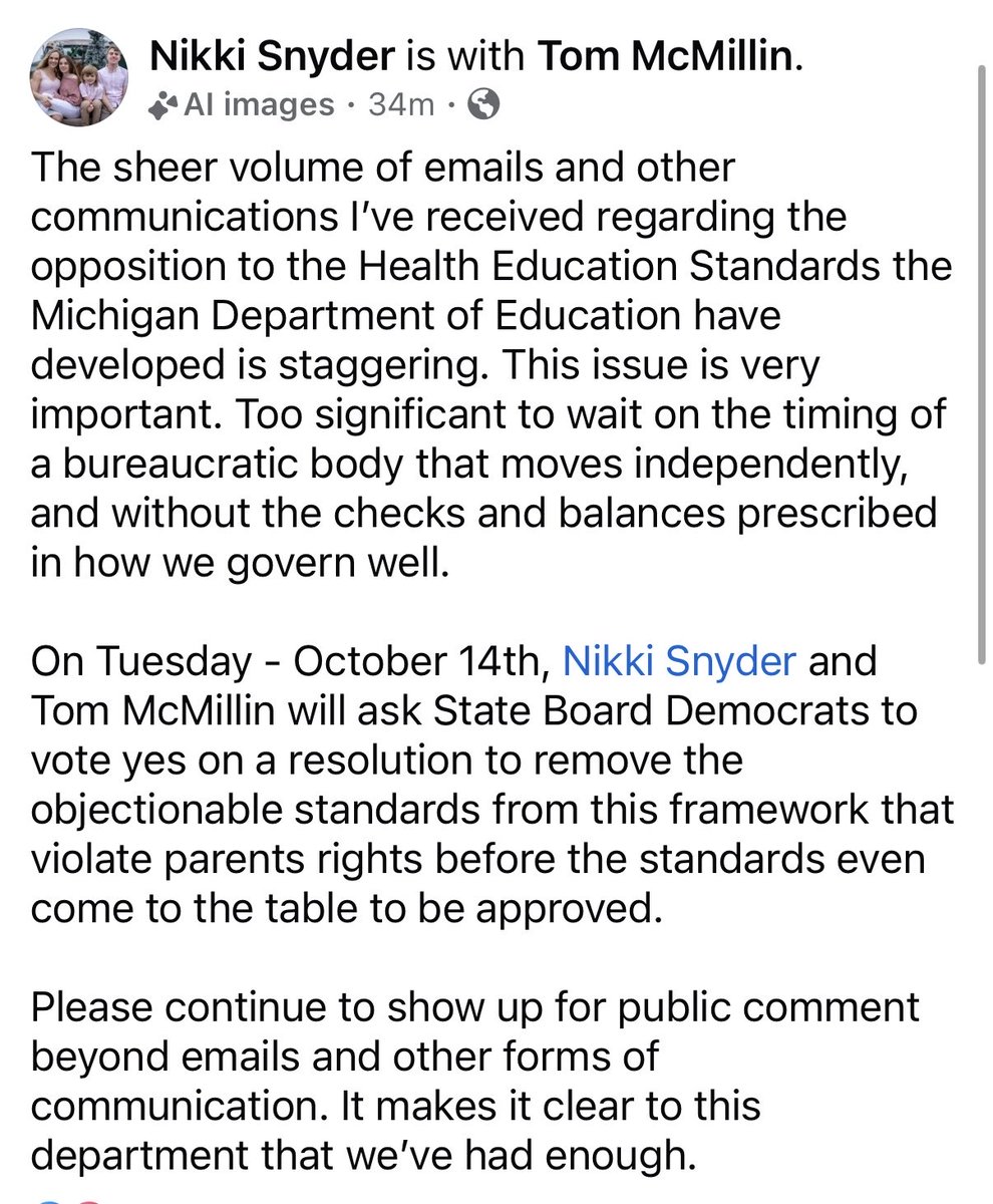 🚨UPDATE: Michigan parents— Please see this update from Michigan State School Board members Nikki Snyder and Tom McMillan! Great job parents, keep up the pressure! 

So proud of all of you!! See you tomorrow!