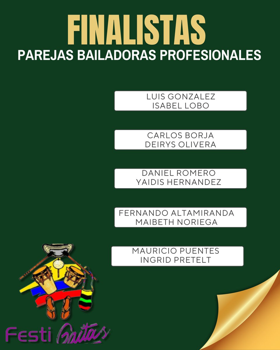 Festigaitas's tweet photo. Nuestros finalistas del concurso de Parejas Bailadoras Profesionales

#Festigaitas #LaUniversidadDeLaGaita #Ovejassucre #arnuldorodriguez https://t.co/jrAurqLdDf
