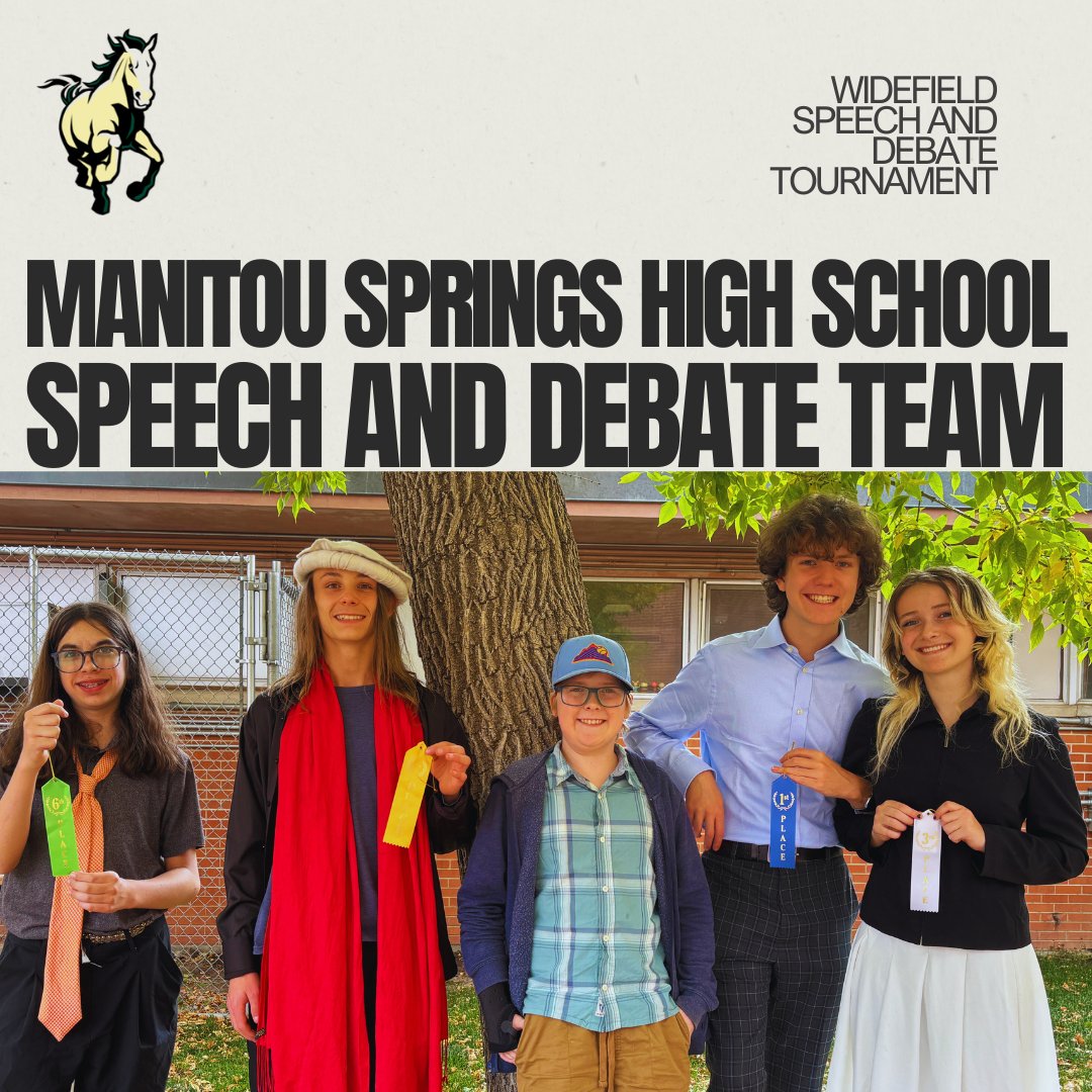 ManitouMustangs's tweet image. Congratulations to our Speech and Debate team for a great showing at their Widefield Speech and Debate tournament this past Saturday.  Below are our placers:

- Becket W. 1st
- Meggan M. 3rd
- Trey F. 4th
- Anthony L. 6th

#servetheM