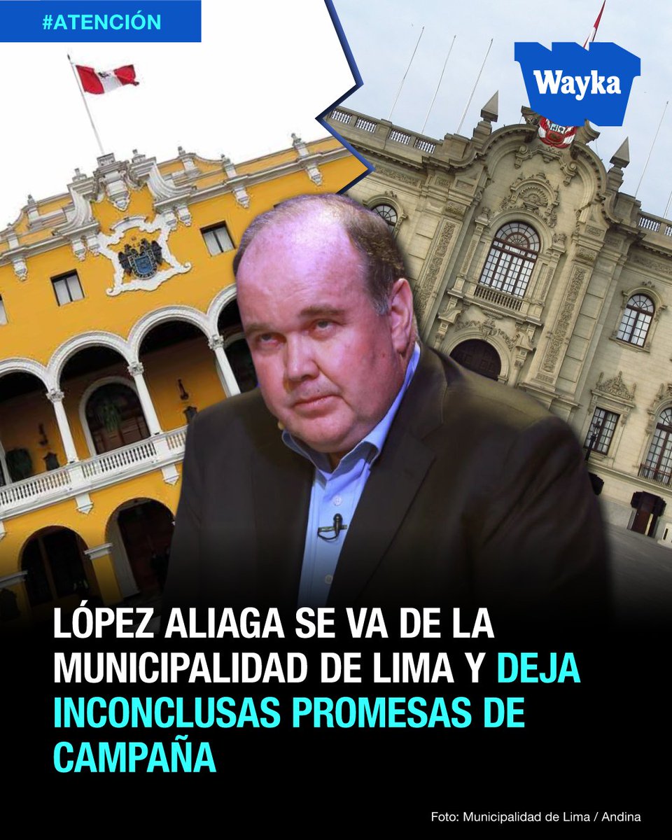 👉El alcalde de Lima, Rafael López Aliaga, anunció su renuncia al cargo para poder candidatear a la presidencia de la República.

"No (voy a ser candidato a la presidencia) por el bien del Perú. Yo cuando doy mi palabra, mi palabra vale oro" y "Aseguro que me quedo los cuatro