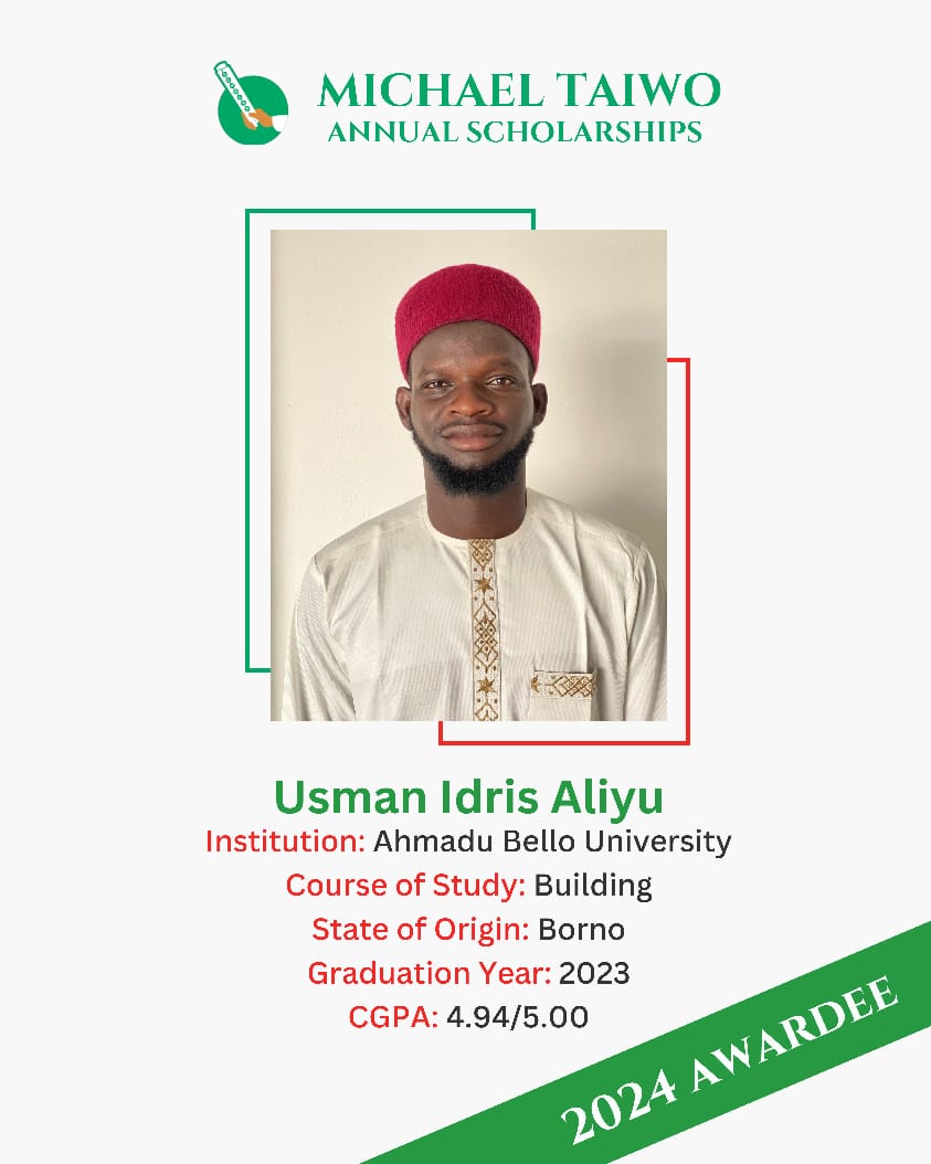 With a First-Class Honors degree in Building and an outstanding CGPA of 4.94/5.00 from Ahmadu Bello University (ABU), Zaria, Usman Idris’ journey embodies determination, focus, and a deep commitment to excellence.

His passion for Building Technology was first ignited at Ramat