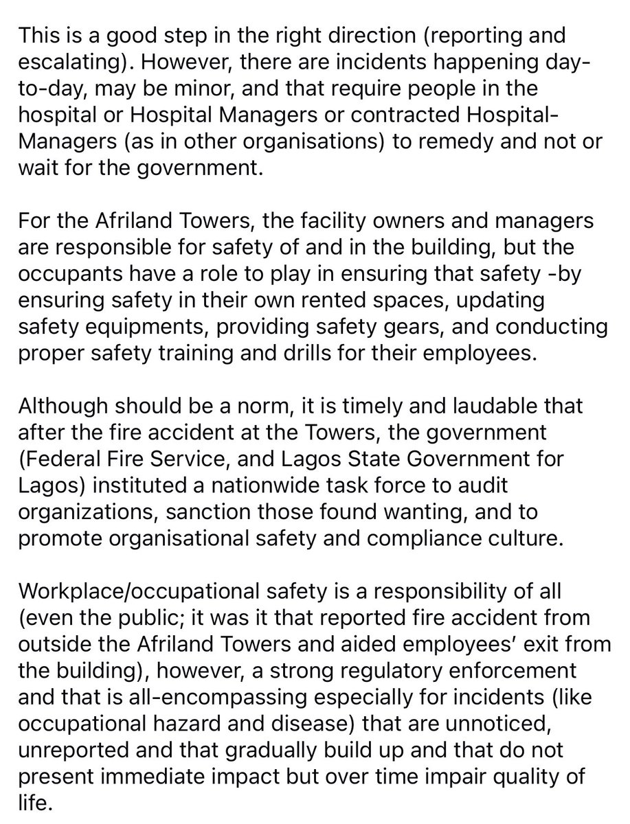 I wrote about the Afriland Towers Fire Accident.

It’s time to overhaul workplace safety &amp; ensure regulatory compliance. 

I informed workplace safety is a responsibility of all. 

<a href="/FIRSNigeria/">Federal Inland Revenue Service NG</a> <a href="/followlasg/">The Lagos State Govt</a> <a href="/AfrilandPlc/">Afriland Properties</a>