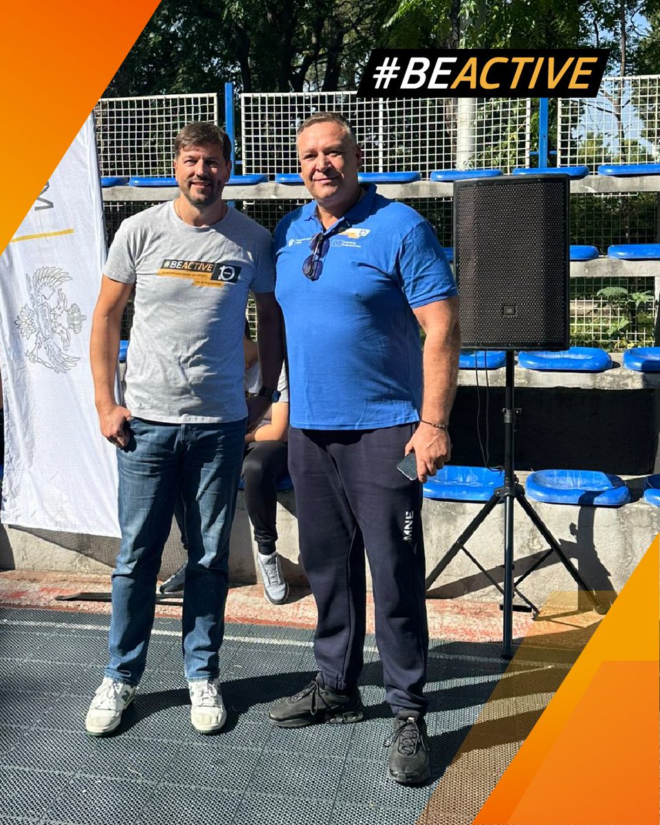 BeActiveCG's tweet photo. Dva šampiona, jedan teren! 💥
Proslavljeni košarkaš Vladimir Šćepanović i vaterpolista Milan Jančić zajedno promovišu duh sporta na #BeActive festivalu mini basketa u Podgorici. 🏀🔥

#EuropeanWeekofSport #MoveMoreScrollLess
#BudiAktivan #EvropskaNedjeljaSporta https://t.co/d73dDdsuFW