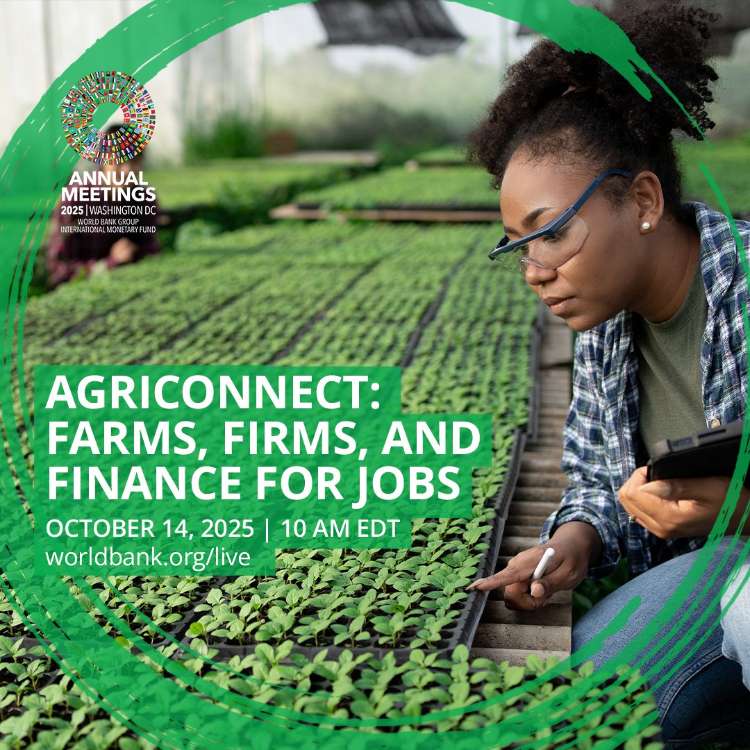 Infrastructure Finance (@wbg_ppp) on Twitter photo Mark your calendar! Join the launch of AgriConnect – a new <a href="/WorldBank/">World Bank</a> Group initiative that aims to transform smallholder farming, create jobs, and increase food security around the world.  
 
🗓️ Tune in on Oct 14th at the #WBGMeetings: wrld.bg/gVSE50XazsR Mark your calendar! Join the launch of AgriConnect – a new <a href="/WorldBank/">World Bank</a> Group initiative that aims to transform smallholder farming, create jobs, and increase food security around the world.  
 
🗓️ Tune in on Oct 14th at the #WBGMeetings: wrld.bg/gVSE50XazsR