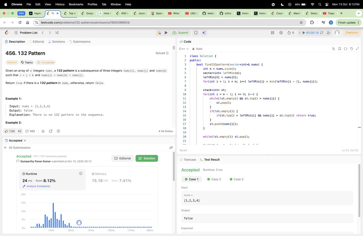 thehungertocode's tweet image. Hello Everyone 👋
I have completed #Day651 of the #codeeveryday challenge.
Solved: 132 Pattern
✅ T.C: O(n)
✅ S.C: O(n)
#consistencyiskey #buildinpublic #developer