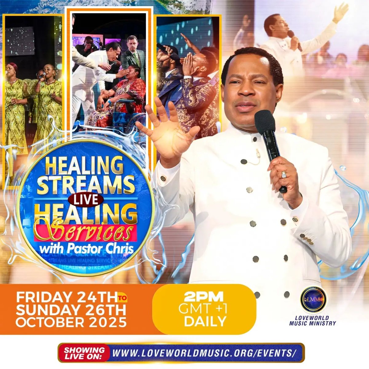 🌊 HEALING STREAMS LIVE HEALING SERVICES with Pastor Chris is almost here! 🙌

🗓️ Fri 24th – Sun 26th Oct 2025
🕑 2PM (GMT+1) Daily
It’s your set time for miracles, restoration, and divine encounters. Don’t miss it! 💫
#HealingStreams