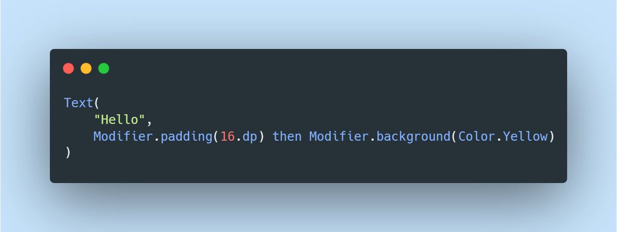 Vrushali0988's tweet image. Modifier chaining with then (infix)
#compose #kotlin #infix #DSL #android16
then is infix → makes combining modifiers readable