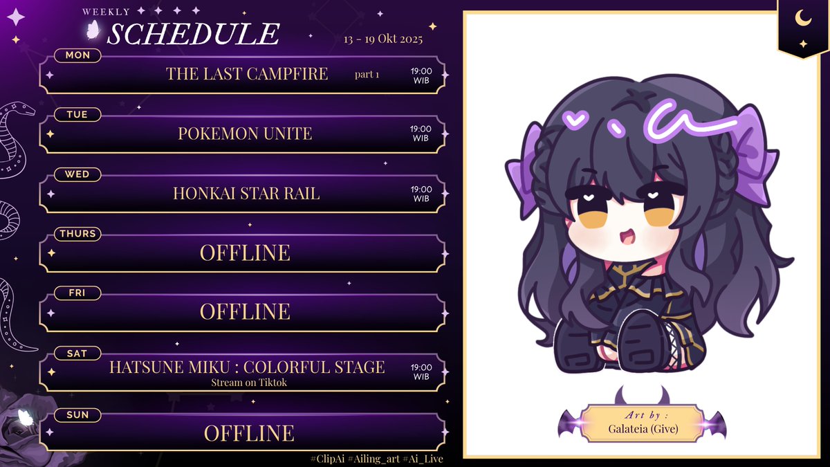 babyai0207's tweet photo. Schedule Update
{13 - 19 Oktober 2025}
Bar Bar Week!!
«Hashtag»
🎀 General: #BabyAi
🎀 Live : #Ai_Live
🎀 Fans name : #Ailing
🎀 Fan Art : #Ailing_art
🎀 Memes : #memesain https://t.co/v1xoAmfLFd