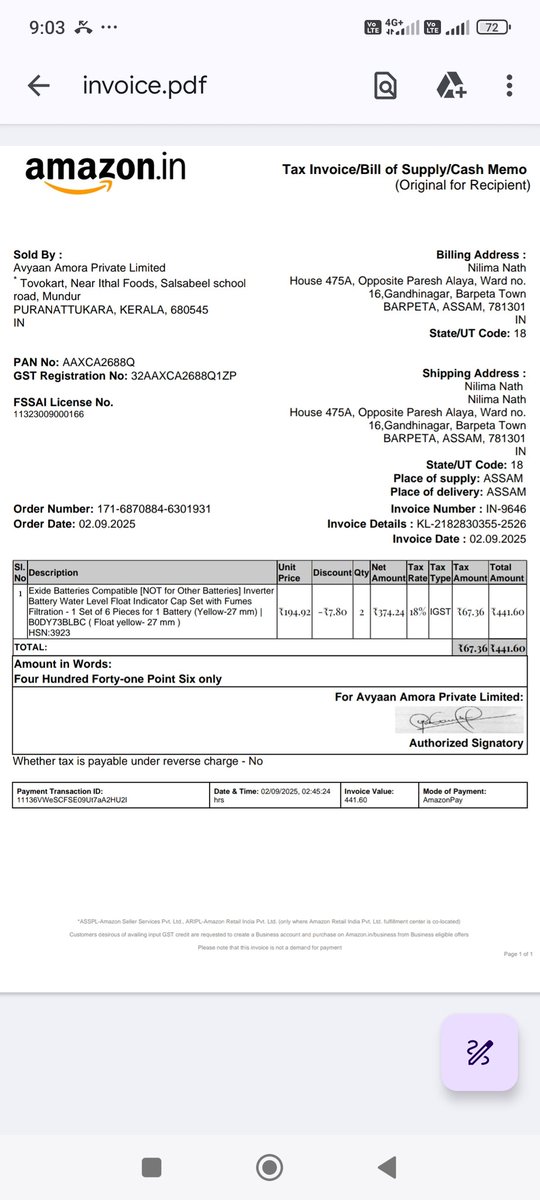 Nilima475's tweet photo. @AmazonHelp @amazonIN Order ID:171-6870884-6301931(Exide battery cap set)
Refund of Rs. 441.60 not reflected in my Amazon pay wallet till now which was confirmed by Amazon IN on 3rd Oct. 2025.Therefore,case registered at e-Jagriti. 

If you want to settle the issue , kindly share RRN at the earliest. https://t.co/1uJpg974En