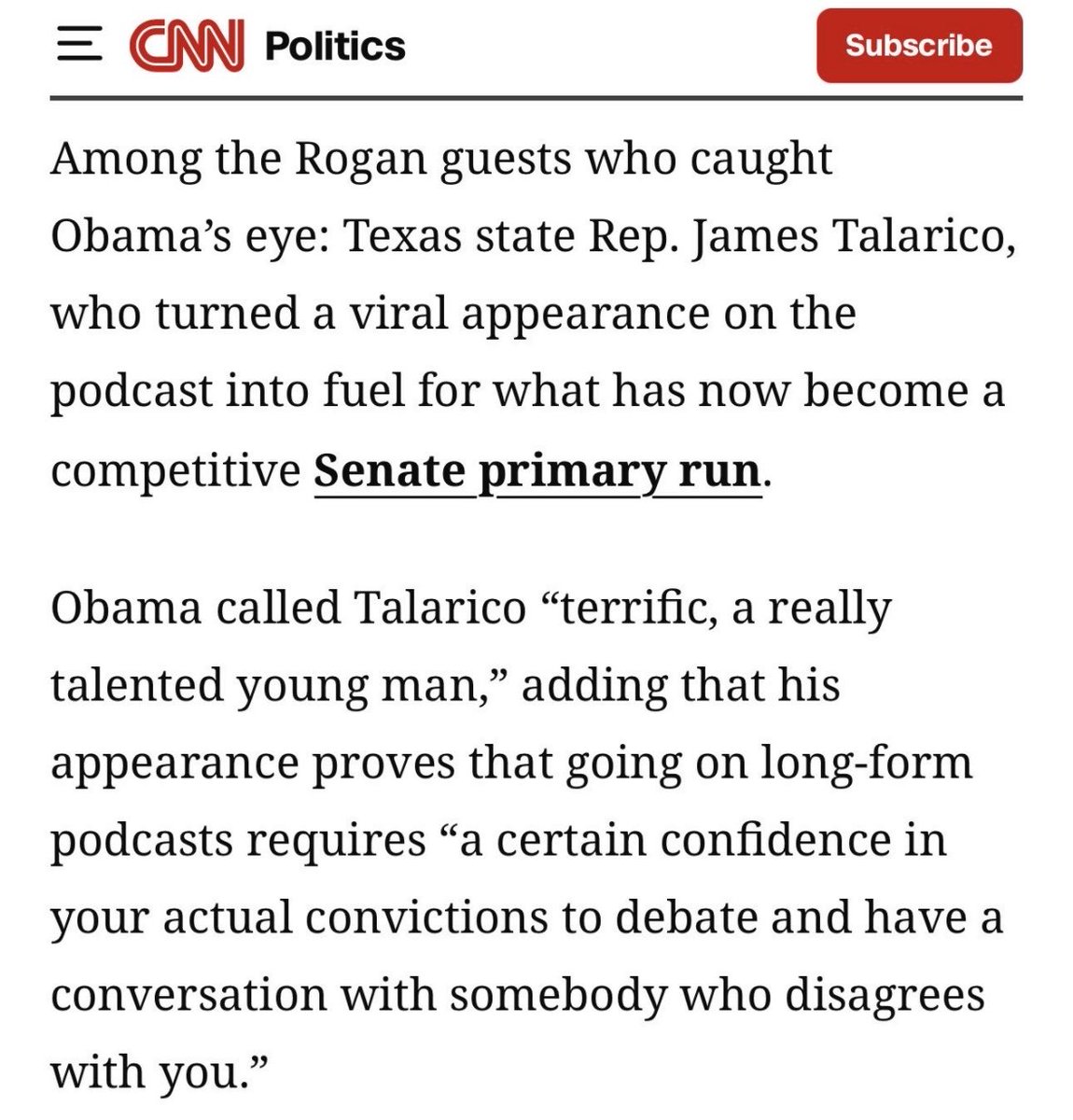 President <a href="/BarackObama/">Barack Obama</a> praises @JamesTalarico: