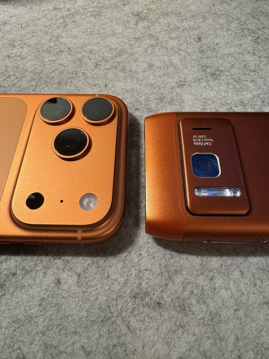 adityasinghvi's tweet photo. Here’s the OG Orange N8 alongside the new Cosmic Orange iPhone 17 Pro. https://t.co/wcqNmxSGjS