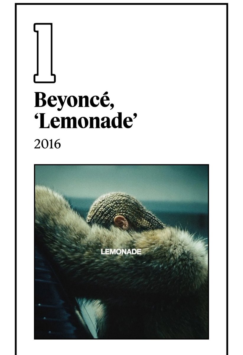 Eu não aguento que o LEMONADE está presente em todas as listas possíveis de melhores álbuns de todos os tempos e sempre sendo a cantora melhor posicionada e com mais trabalhos na lista.