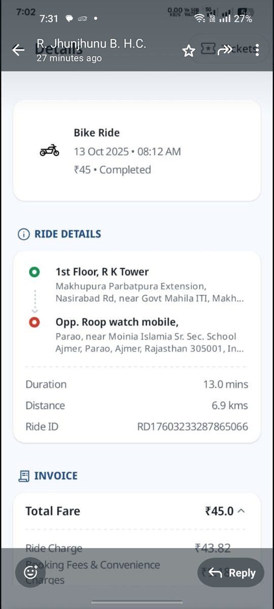 Mohitchoudhary_'s tweet image. Hey @RapidoApp, today I booked a ride for just 6 km — the app showed ₹45 fare, but your captain demanded ₹200 or refused to take me. I had an important exam, so I was forced to pay. This is unfair and unacceptable. Please take action against such drivers! #Rapido…