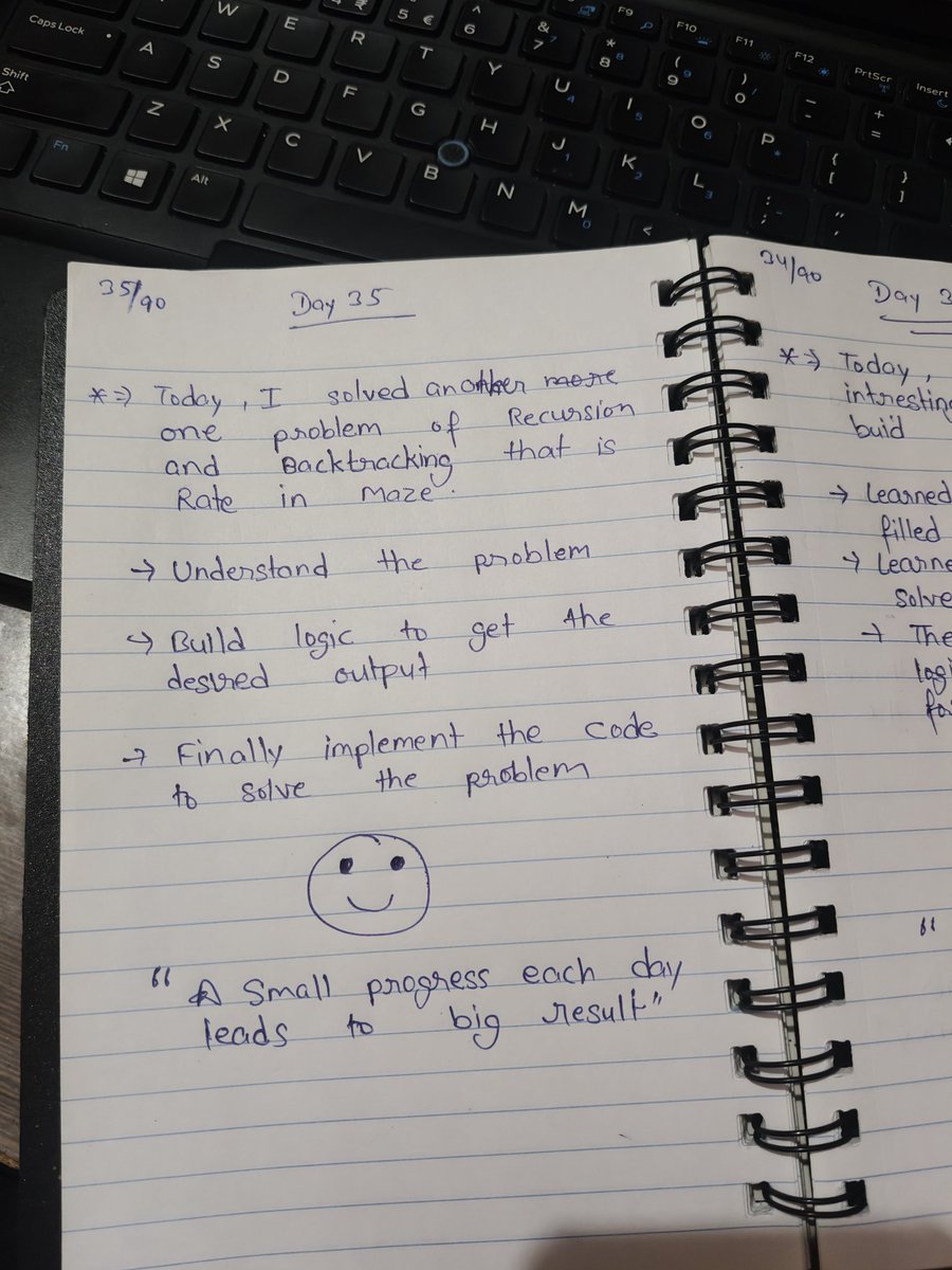 iamvirnaphriya's tweet image. 🗓️ Day 35/90 – #DSA in Java
Solved Rat in a Maze 🐭 using Recursion & Backtracking 🧠
→ Understood the problem
→ Built logic to find paths
→ Implemented the final code 💡
#100DaysOfCode #Java #DSA #Backtracking #Recursion #ProblemSolving #CodingJourney