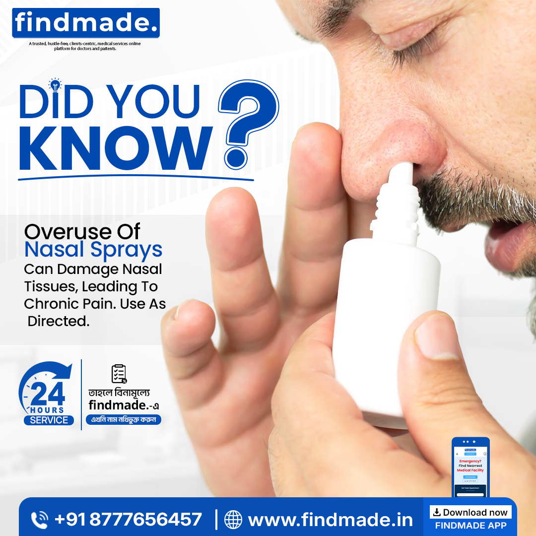 Findmadein's tweet image. Overusing nasal sprays can damage nasal tissues and cause chronic pain! 😷
👉 Use only as directed &amp;amp; consult ENT experts via Findmade App.
🌐 findmade.in | ☎ +91 8777656457
#Findmade #ENTCare #SinusRelief #HealthTips #NasalSpray