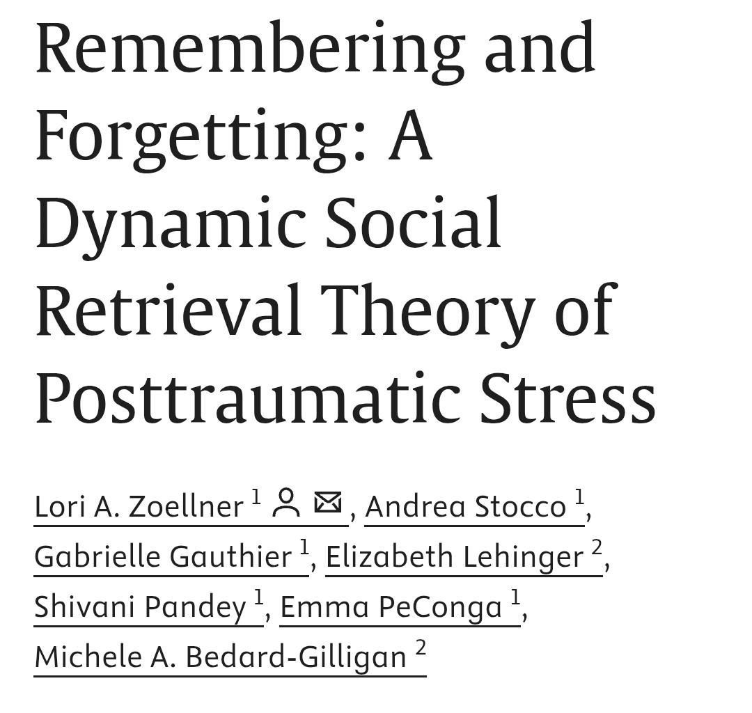 UWPsychology's tweet photo. Lori Zoellner, Andrea Stocco, Gabrielle Gauthier, Shivani Pandey, Emma PeConga &amp; Michele A Bedard-Gilligan co-authored a paper in ScienceDirect titled, "Remembering and Forgetting: A Dynamic Social Retrieval Theory of Posttraumatic Stress." Read it here: https://t.co/53yHW3XWO0 https://t.co/ztEbFaJzWp